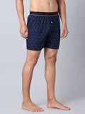 Men's Navy, 100% Cotton, Print, Regular Fit,  Outer Elastic, Mid-Rise, Boxers