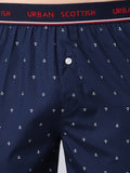 Men's Navy, 100% Cotton, Print, Regular Fit,  Outer Elastic, Mid-Rise, Boxers