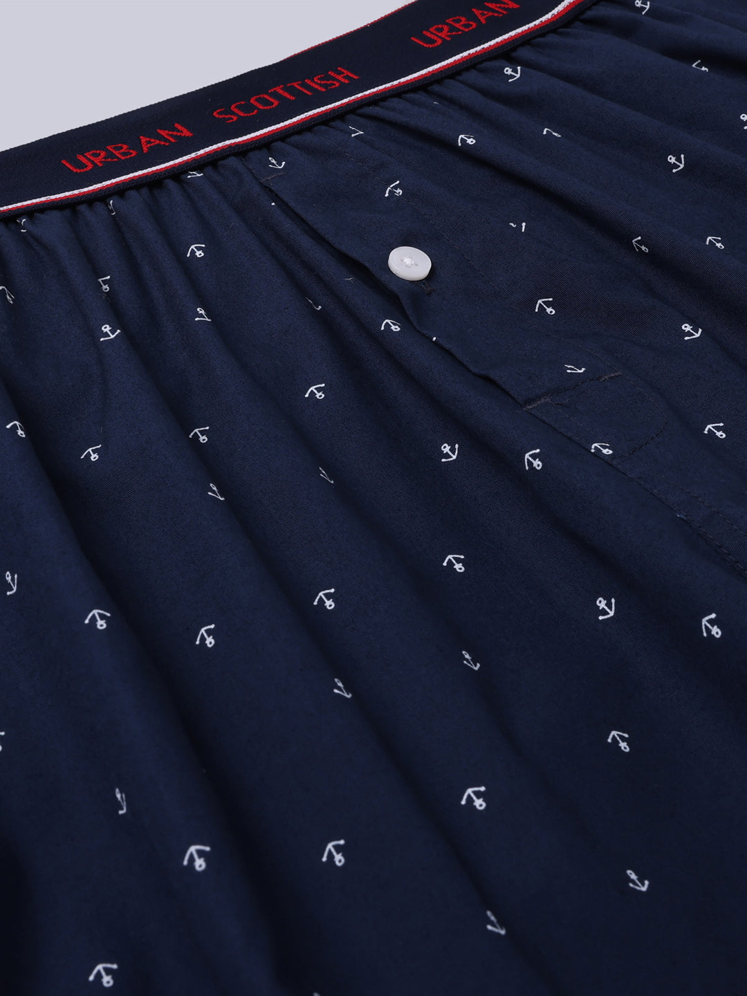 Men's Navy, 100% Cotton, Print, Regular Fit,  Outer Elastic, Mid-Rise, Boxers