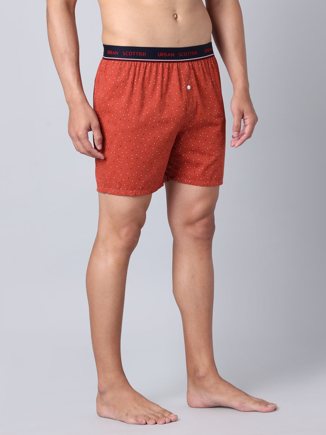 Men's Red, 100% Cotton, Print, Regular Fit,  Outer Elastic, Mid-Rise, Boxers