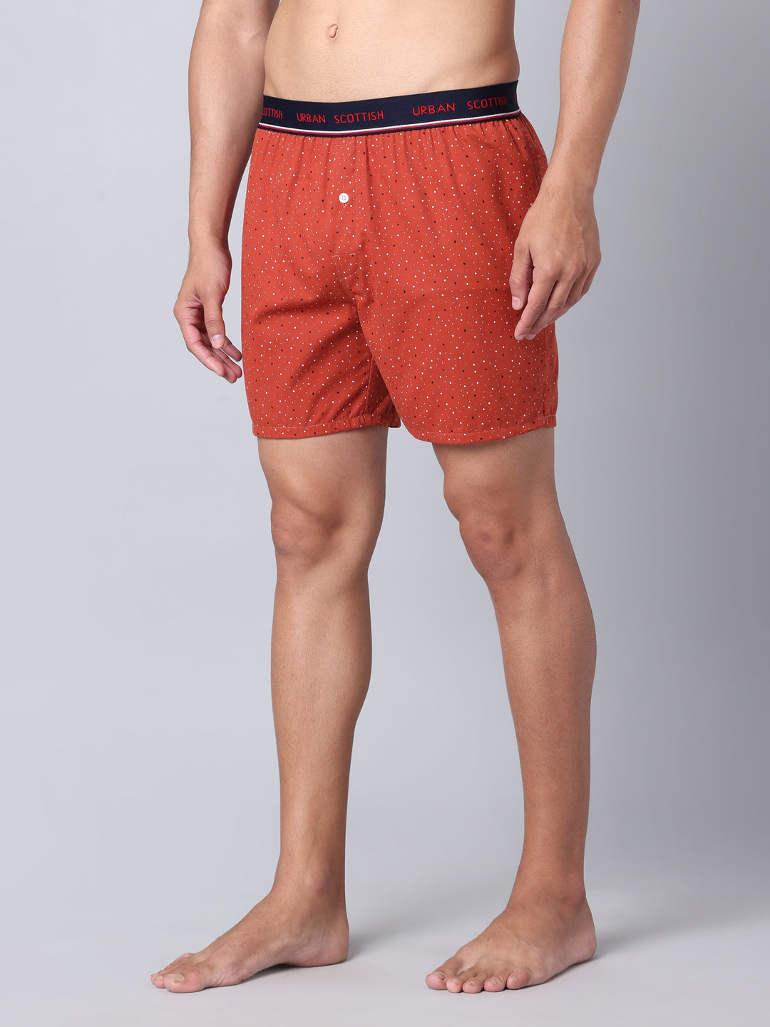 Men's Red, 100% Cotton, Print, Regular Fit,  Outer Elastic, Mid-Rise, Boxers