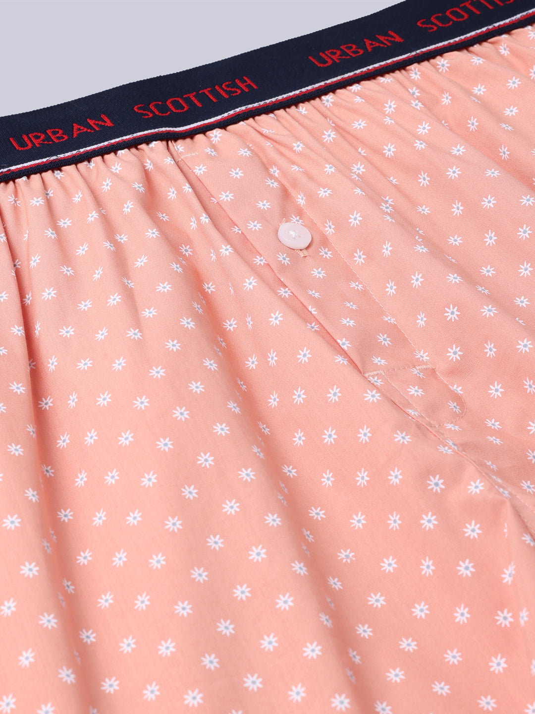 Men's Peach, 100% Cotton, Print, Regular Fit,  Outer Elastic, Mid-Rise, Boxers