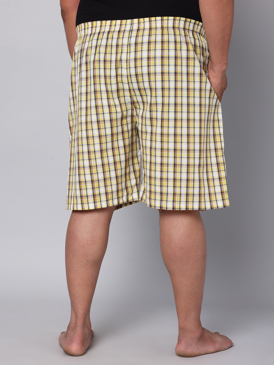 Men's Yellow, 100% Cotton, Checks, Regular Fit, Inner Elastic, Mid-Rise, Boxers