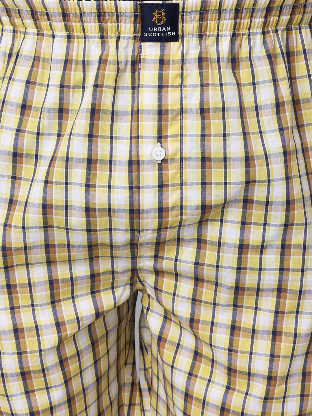 Men's Yellow, 100% Cotton, Checks, Regular Fit, Inner Elastic, Mid-Rise, Boxers