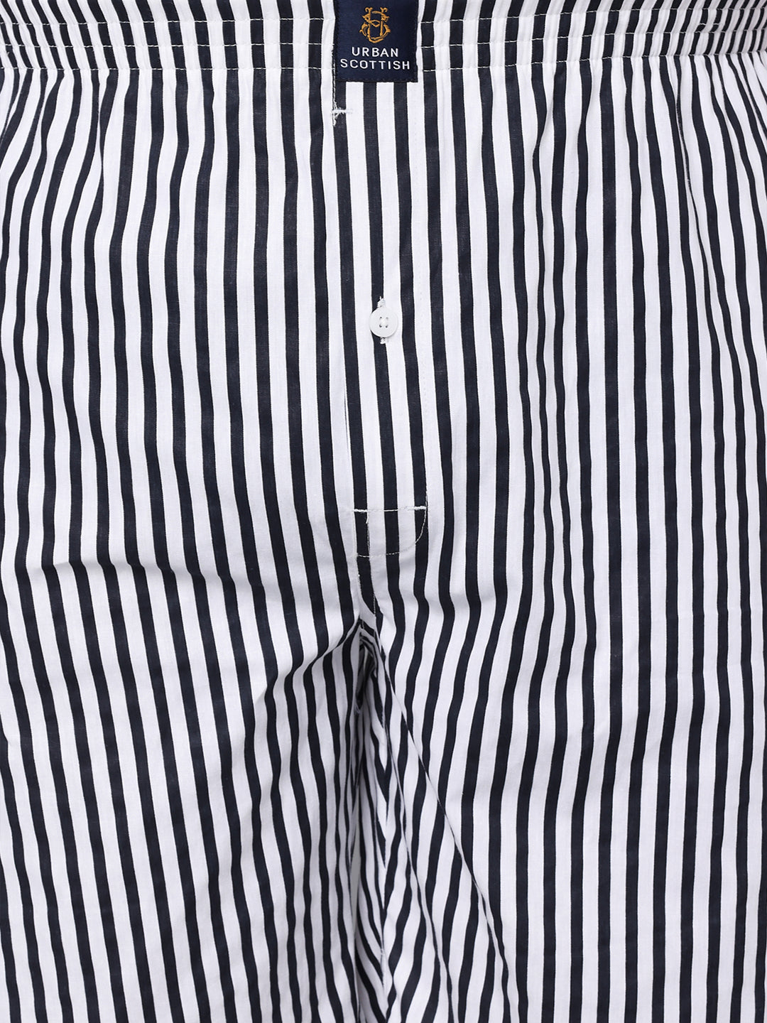 Men's Black/White, 100% Cotton, Stripe Print, Regular Fit, Inner Elastic, Mid-Rise, Boxers