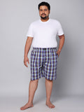 Men's Blue/Grey, 100% Cotton, Checks, Regular Fit, Inner Elastic, Mid-Rise, Boxers