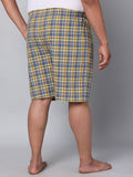 Men's Blue/Yellow, 100% Cotton, Checks, Regular Fit, Inner Elastic, Mid-Rise, Boxers