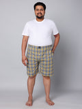 Men's Blue/Yellow, 100% Cotton, Checks, Regular Fit, Inner Elastic, Mid-Rise, Boxers