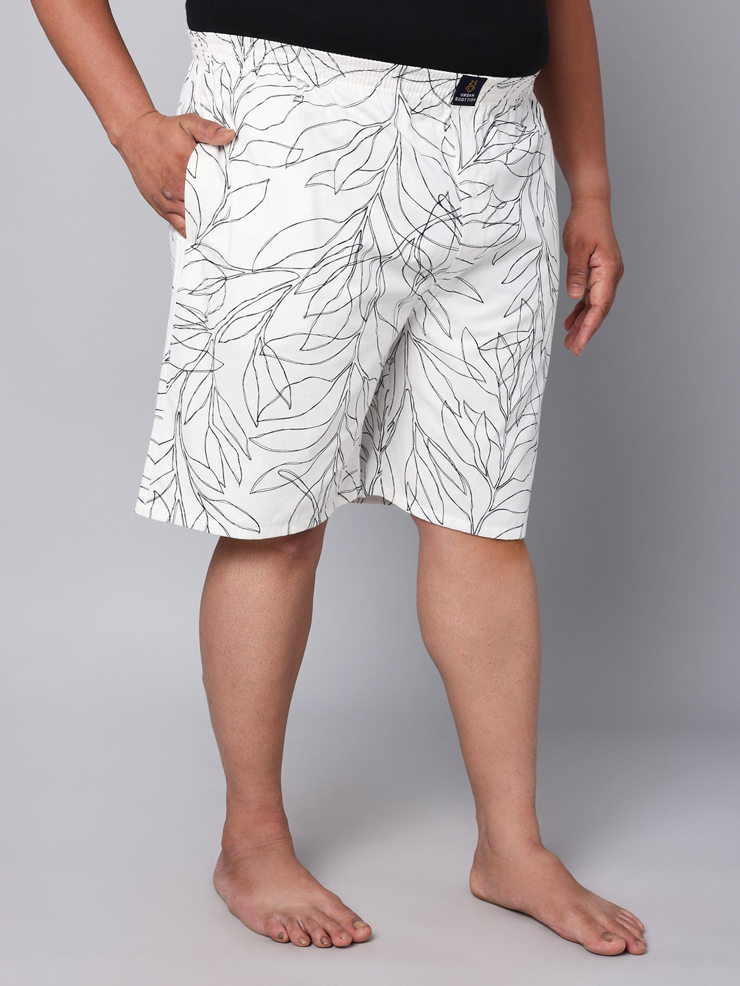 Men's White, 100% Cotton, Print, Regular Fit, Inner Elastic, Mid-Rise, Boxers