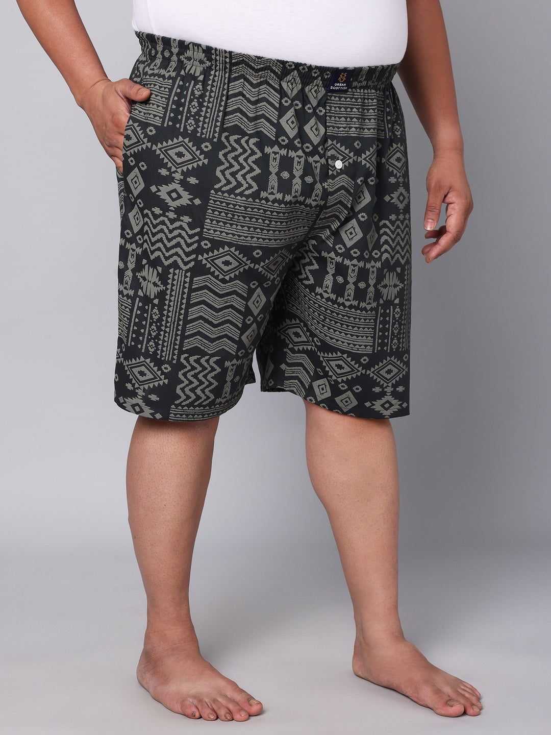 Men's Black, 100% Cotton, Print, Regular Fit, Inner Elastic, Mid-Rise, Boxers