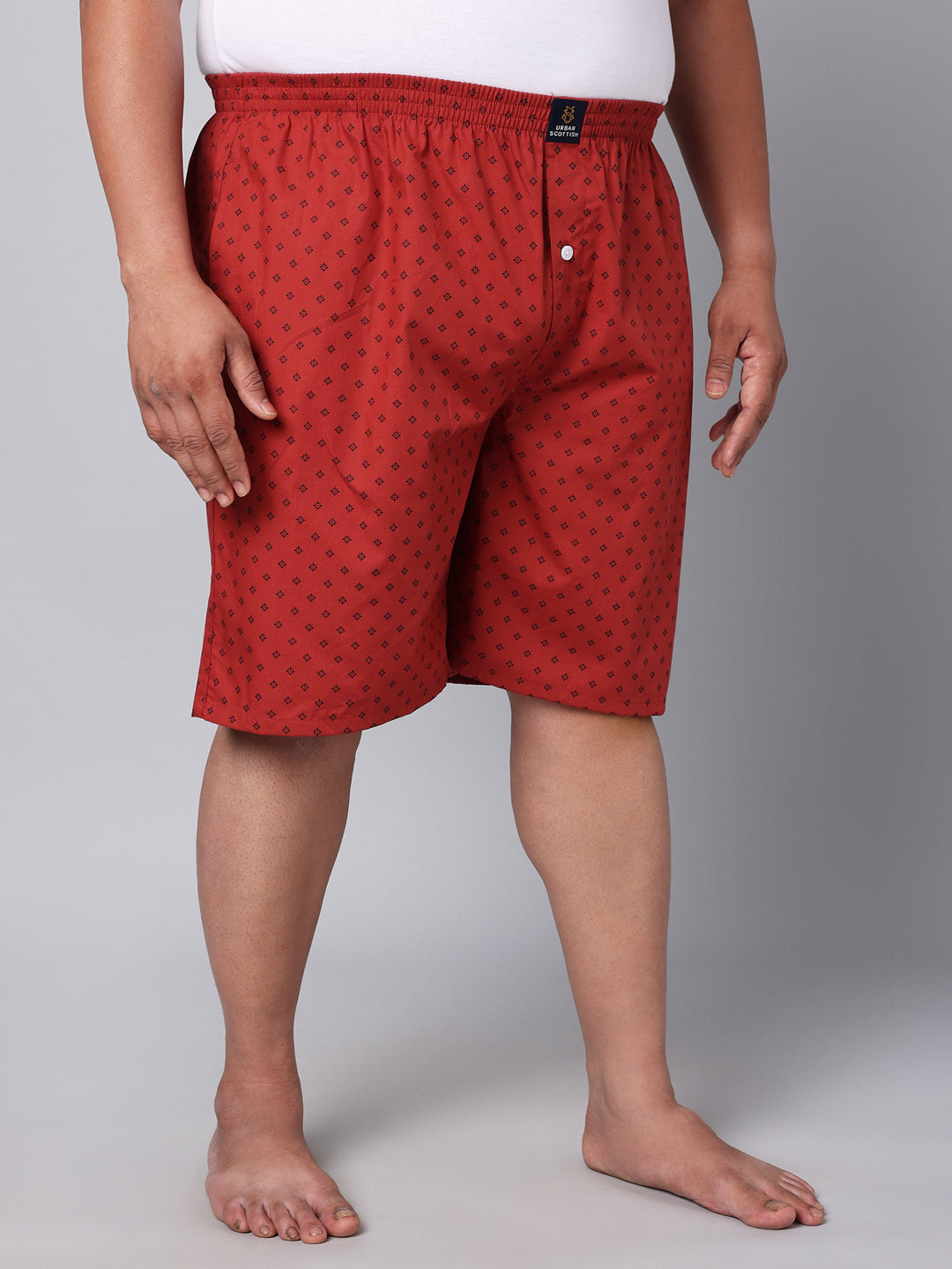 Men's Red, 100% Cotton, Print, Regular Fit, Inner Elastic, Mid-Rise, Boxers