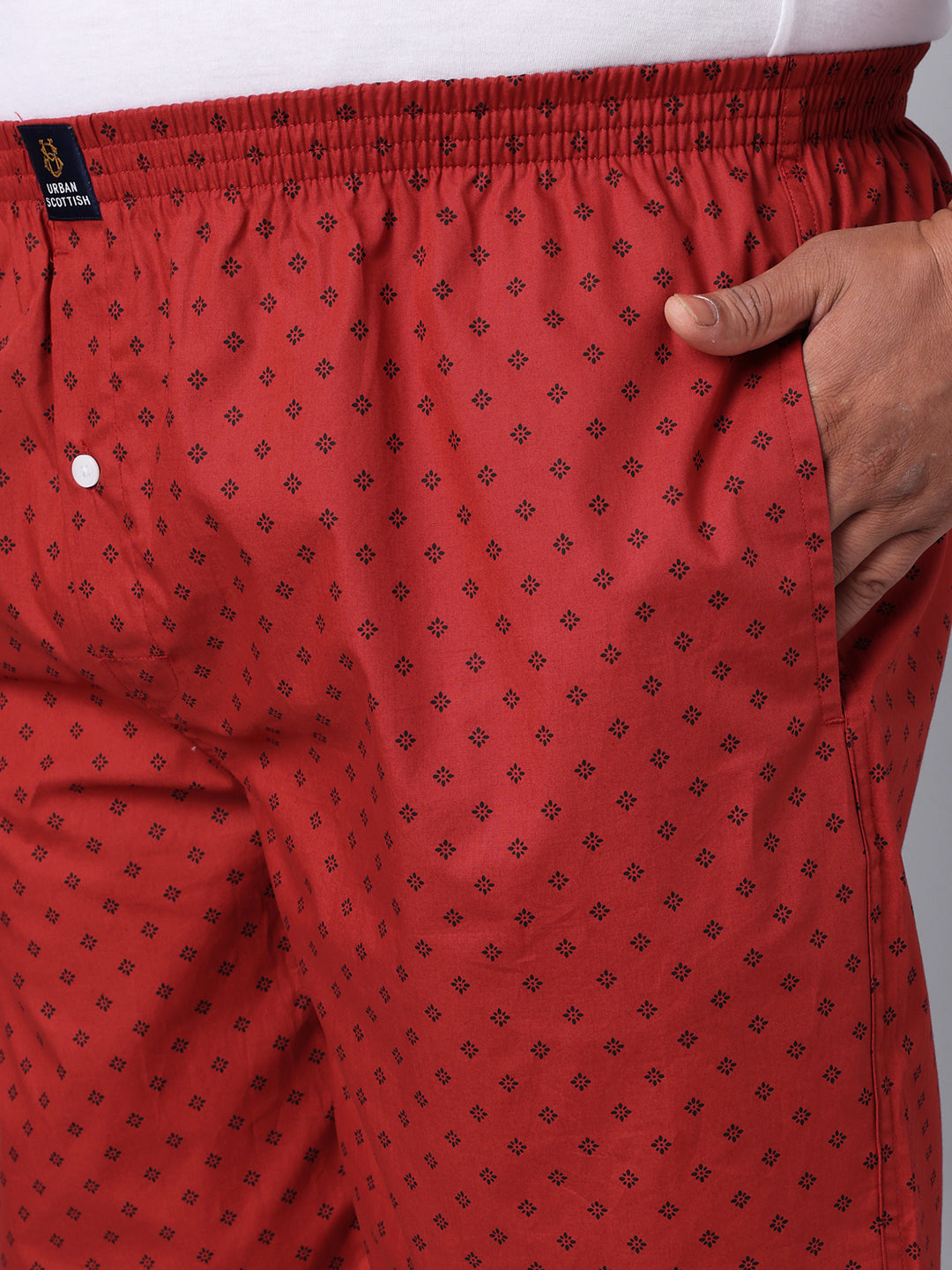 Men's Red, 100% Cotton, Print, Regular Fit, Inner Elastic, Mid-Rise, Boxers