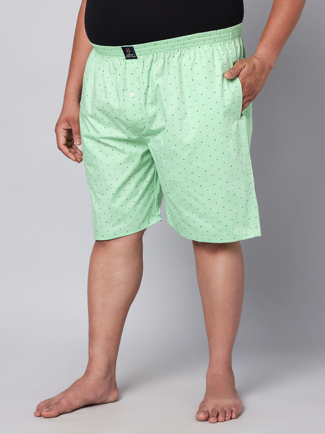 Men's Green, 100% Cotton, Print, Regular Fit, Inner Elastic, Mid-Rise, Boxers