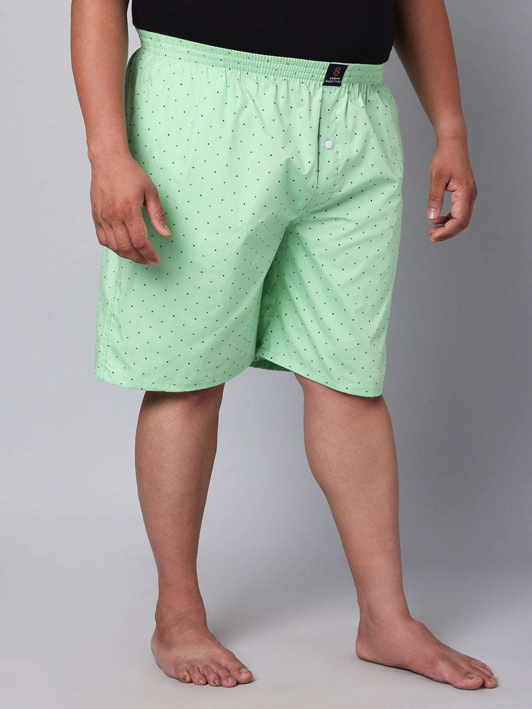 Men's Green, 100% Cotton, Print, Regular Fit, Inner Elastic, Mid-Rise, Boxers