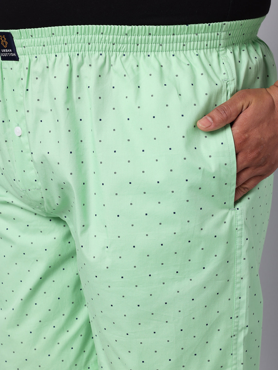 Men's Green, 100% Cotton, Print, Regular Fit, Inner Elastic, Mid-Rise, Boxers