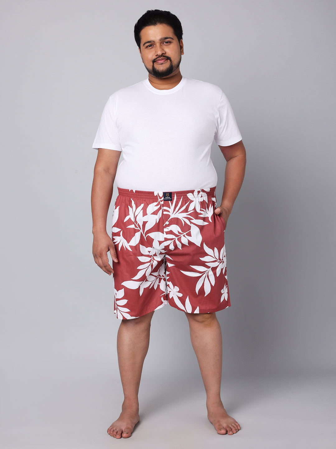 Men's Red, 100% Cotton, Print, Regular Fit, Inner Elastic, Mid-Rise, Boxers