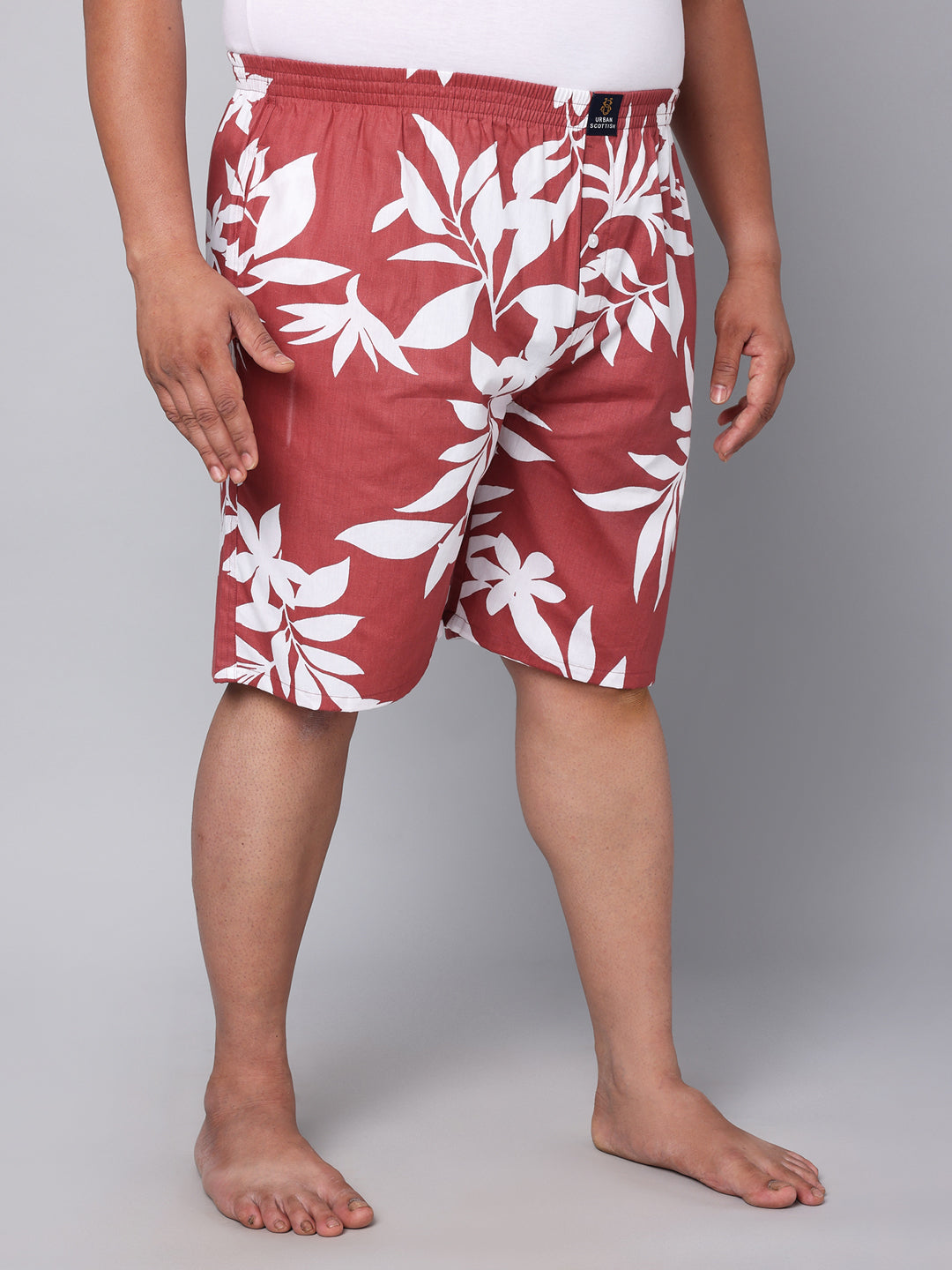 Men's Red, 100% Cotton, Print, Regular Fit, Inner Elastic, Mid-Rise, Boxers