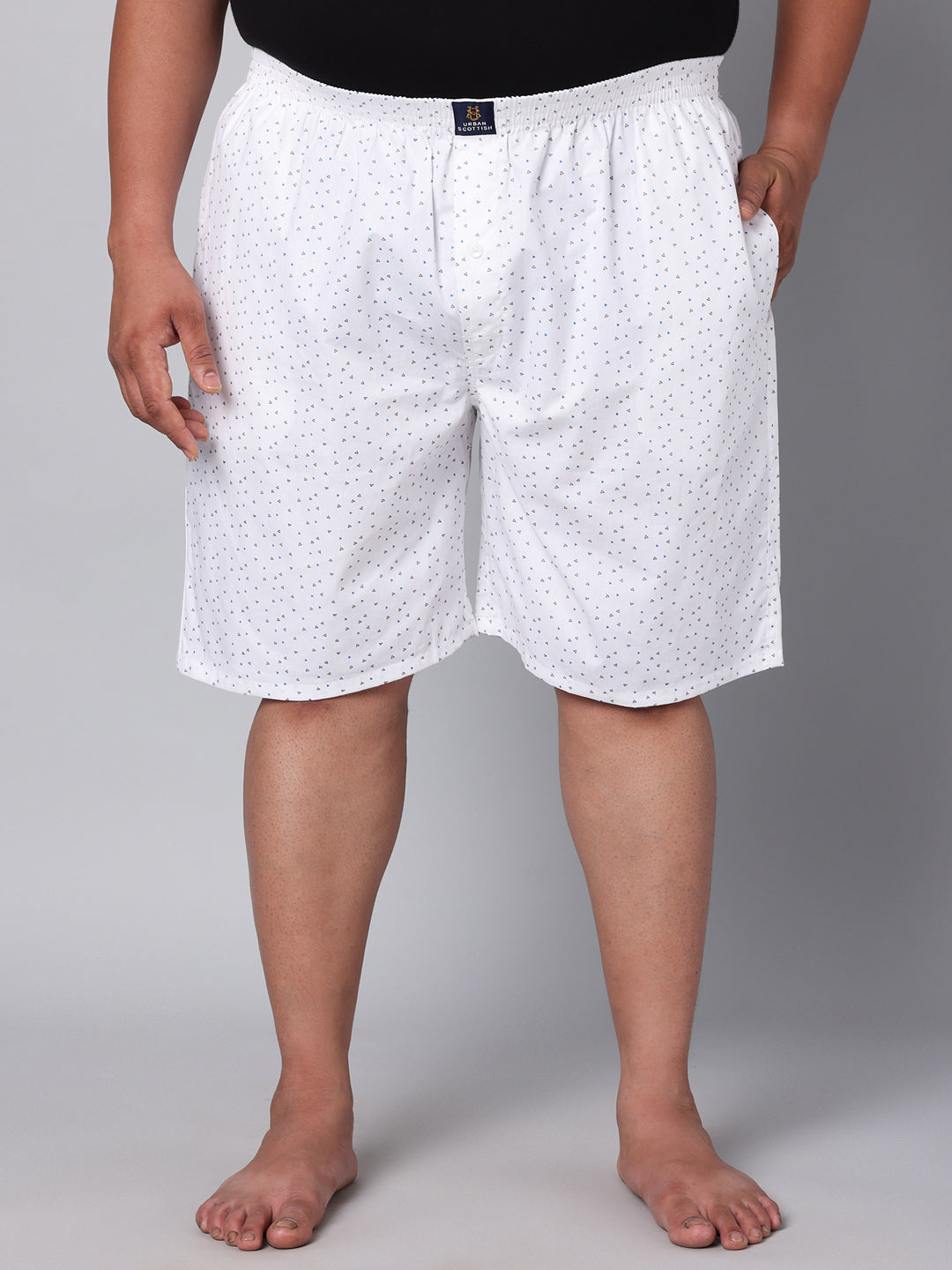 Men's White, 100% Cotton, Print, Regular Fit, Inner Elastic, Mid-Rise, Boxers