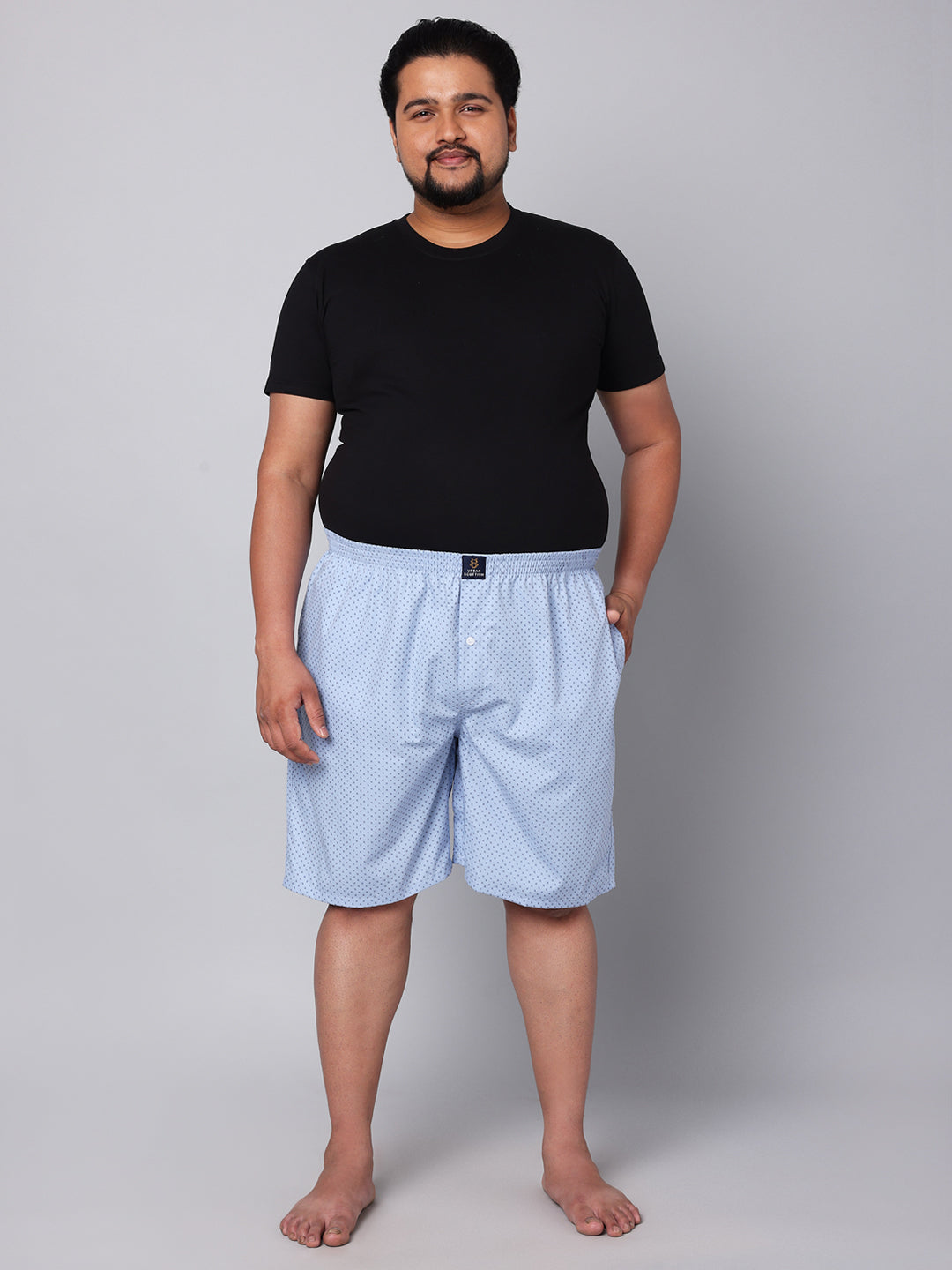 Men's Blue, 100% Cotton, Print, Regular Fit, Inner Elastic, Mid-Rise, Boxers