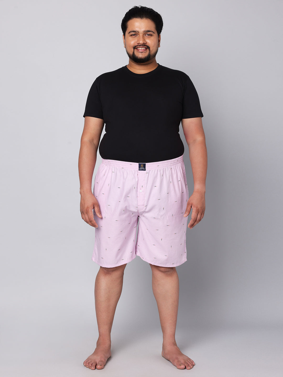 Men's Pink, 100% Cotton, Print, Regular Fit, Inner Elastic, Mid-Rise, Boxers
