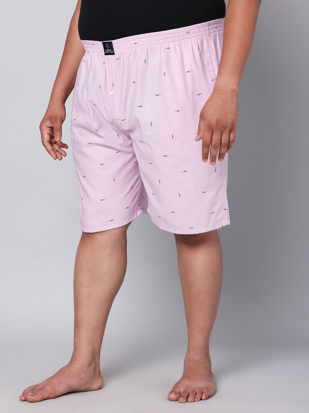 Men's Pink, 100% Cotton, Print, Regular Fit, Inner Elastic, Mid-Rise, Boxers