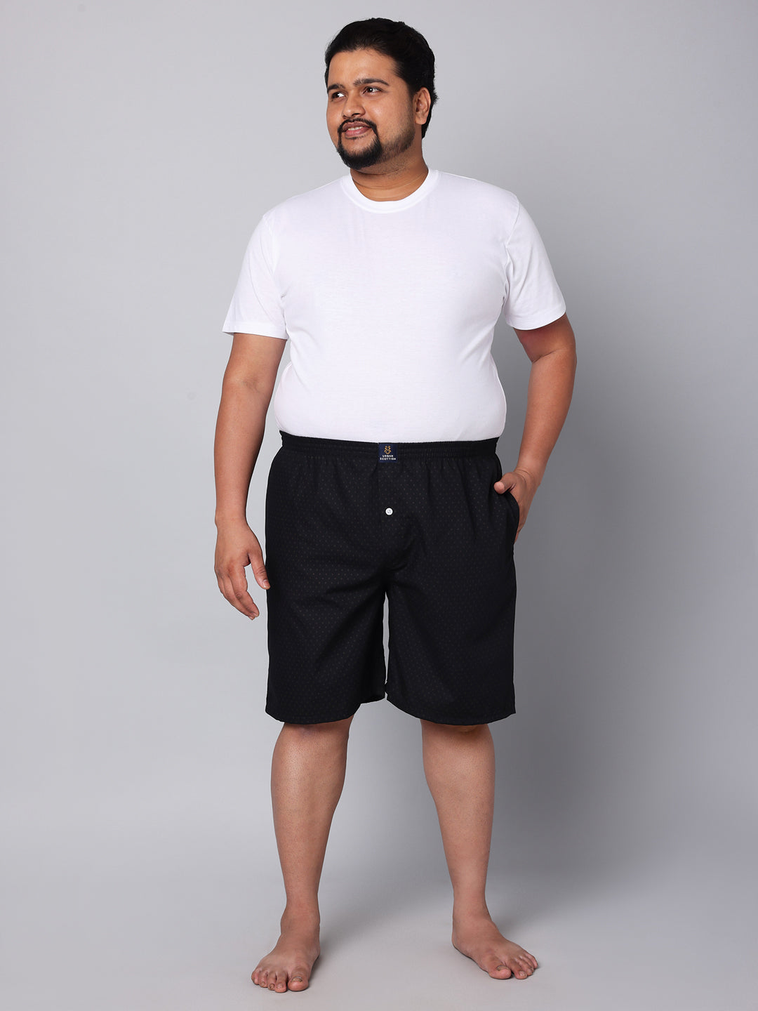 Men's Black, 100% Cotton, Print, Regular Fit, Inner Elastic, Mid-Rise, Boxers