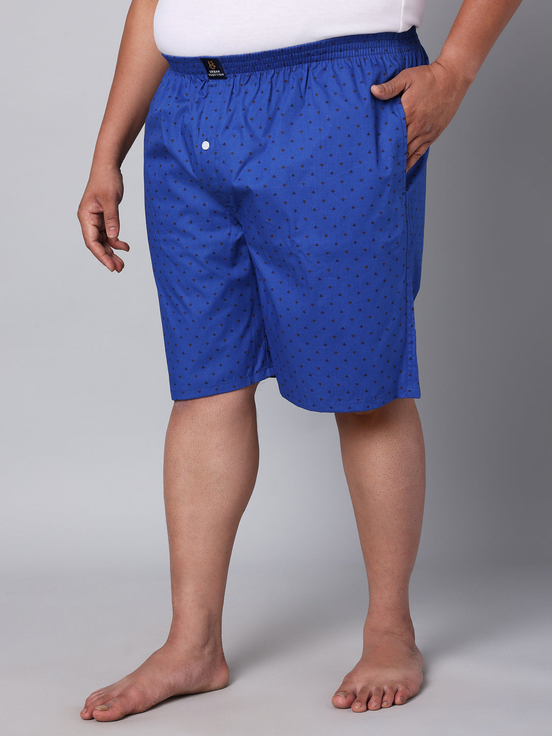 Men's Blue, 100% Cotton, Print, Regular Fit, Inner Elastic, Mid-Rise, Boxers