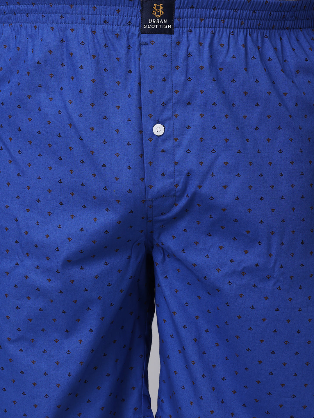 Men's Blue, 100% Cotton, Print, Regular Fit, Inner Elastic, Mid-Rise, Boxers