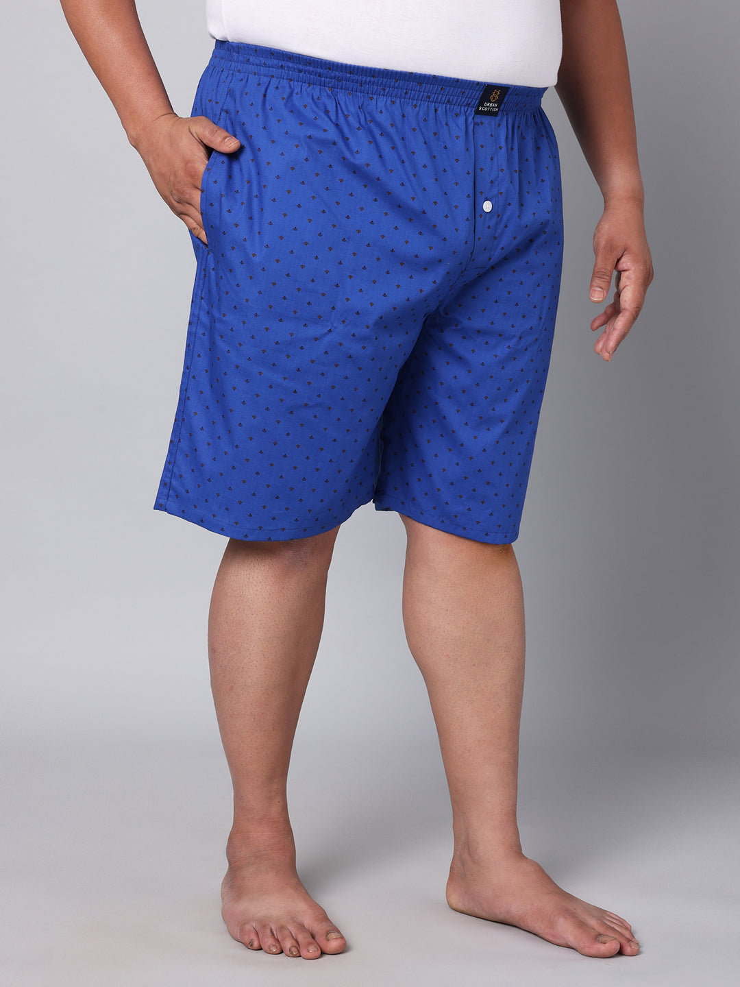 Men's Blue, 100% Cotton, Print, Regular Fit, Inner Elastic, Mid-Rise, Boxers