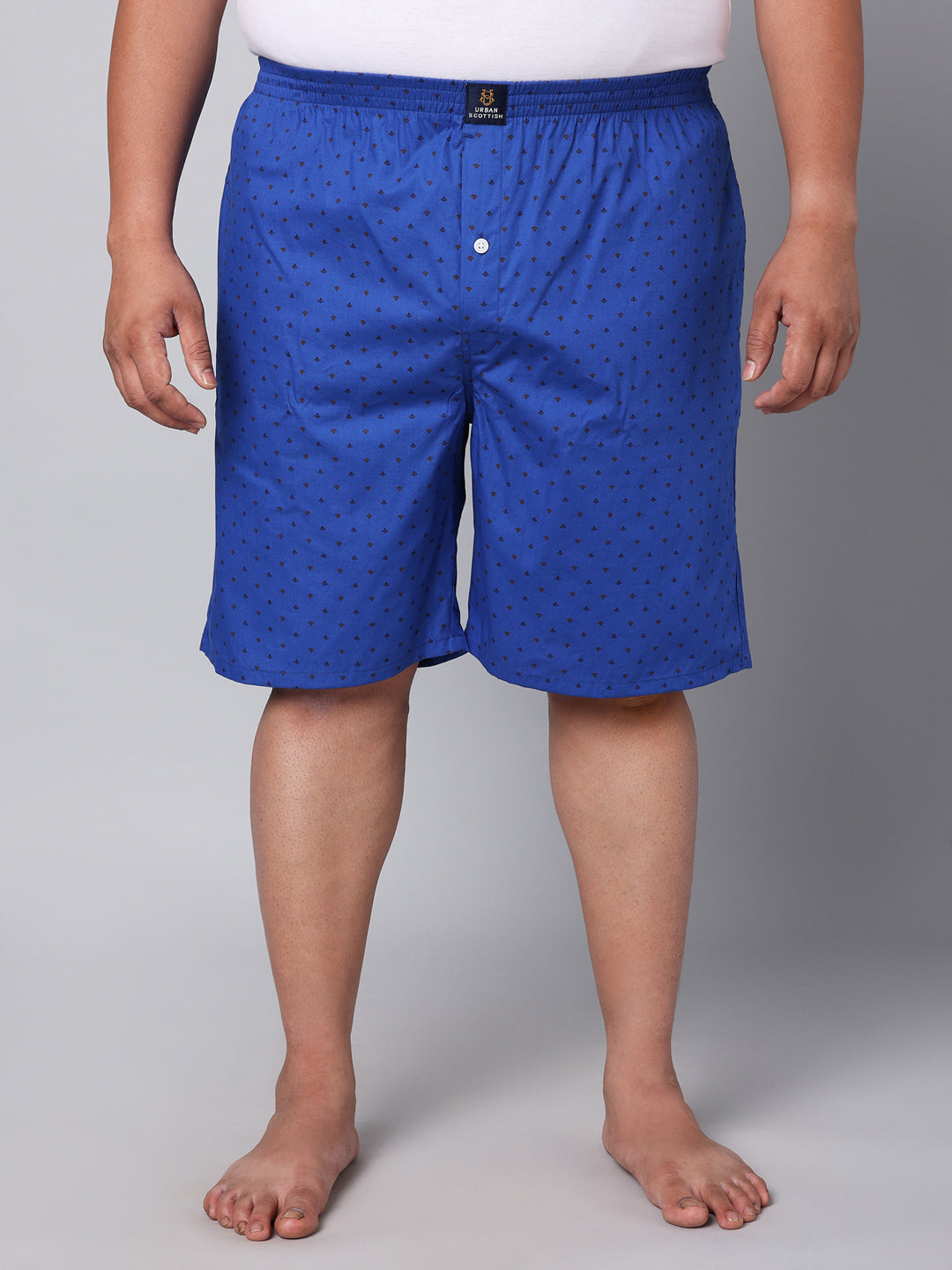 Men's Blue, 100% Cotton, Print, Regular Fit, Inner Elastic, Mid-Rise, Boxers