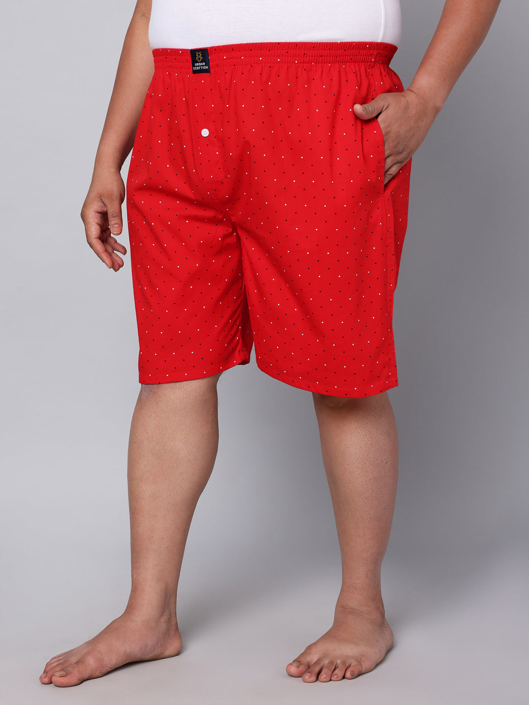 Men's Red, 100% Cotton, Print, Regular Fit, Inner Elastic, Mid-Rise, Boxers