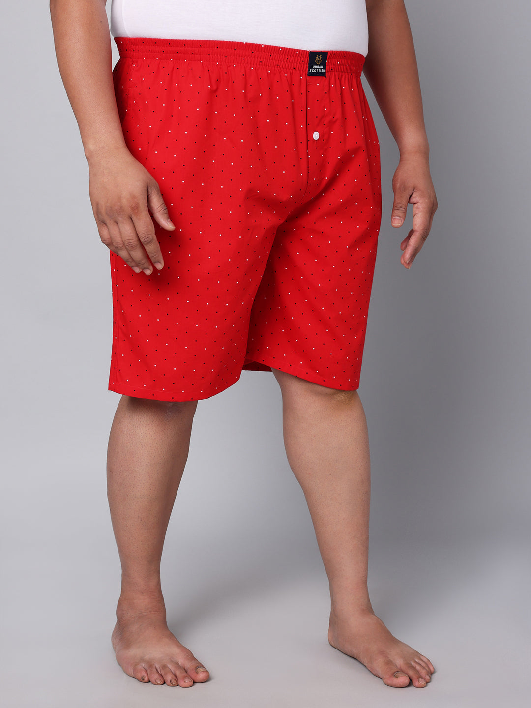 Men's Red, 100% Cotton, Print, Regular Fit, Inner Elastic, Mid-Rise, Boxers