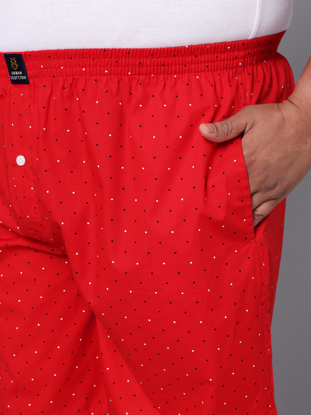 Men's Red, 100% Cotton, Print, Regular Fit, Inner Elastic, Mid-Rise, Boxers