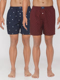 Men's Multicolor, 100% Cotton, Print, Regular Fit, Inner Elastic, Mid Rise, Boxers - Pack of 2