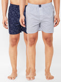 Men's Multicolor, 100% Cotton, Printed, Regular Fit, Inner Elastic, Mid Rise, Boxers - Pack of 2