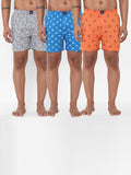 Men's Multicolor, 100% Cotton, Printed, Regular Fit, Inner Elastic, Mid-Rise, Boxers - Pack of 3