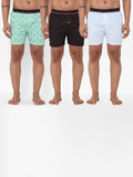 Men's Multicolor, 100% Cotton, Printed, Regular Fit, Outer Elastic, Mid-Rise, Boxers - Pack of 3