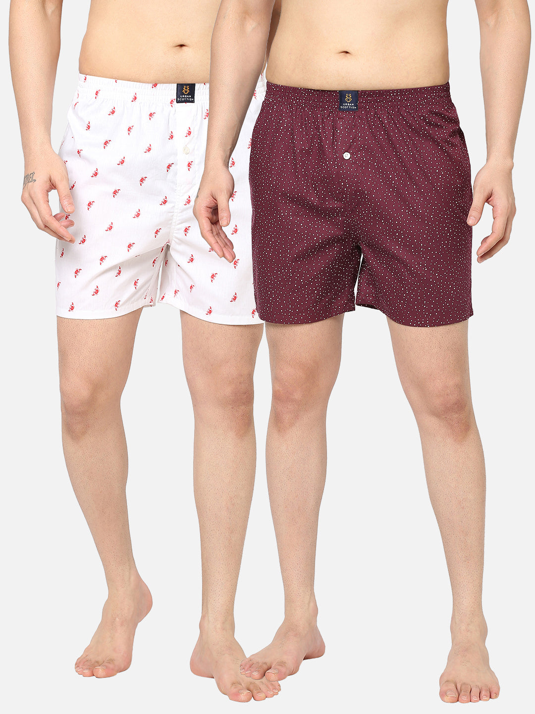 Men's Multicolor, 100% Cotton, Printed, Regular Fit, Inner Elastic, Mid-Rise, Boxers -  Pack Of 2