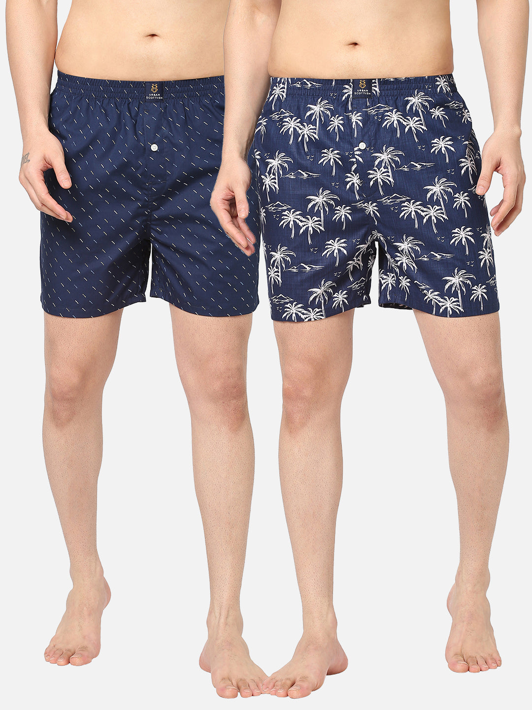 Men's Multicolor, 100% Cotton, Printed, Regular Fit, Inner Elastic, Mid-Rise, Boxers -  Pack Of 2