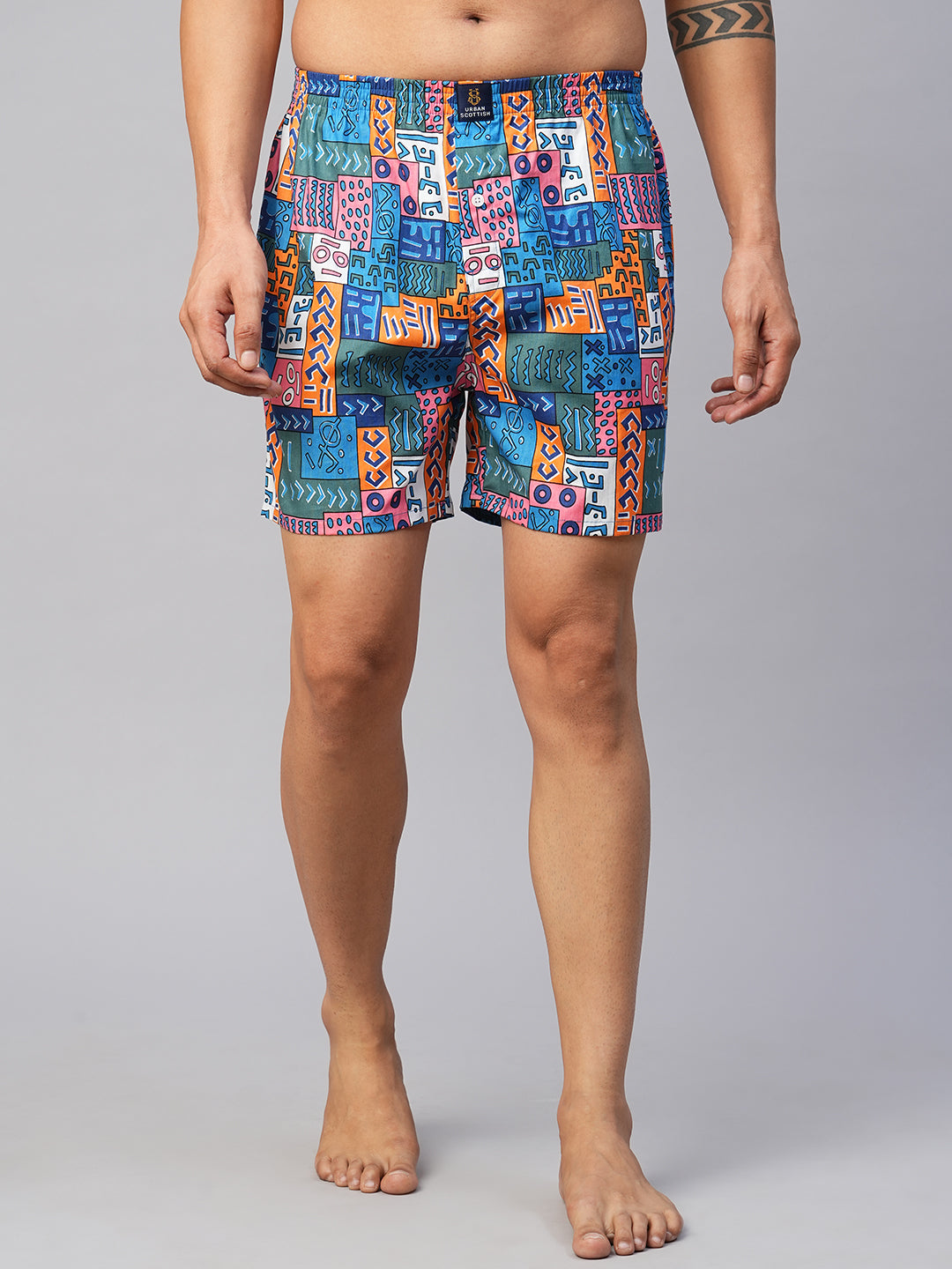 Men's Multicolor, 100% Cotton, Printed, Regular Fit, Inner Elastic, Mid-Rise, Boxers- Pack of 2