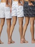 Men's Multicolor, 100% Cotton, Printed, Regular Fit, Inner Elastic, Mid-Rise, Boxers- Pack of 3