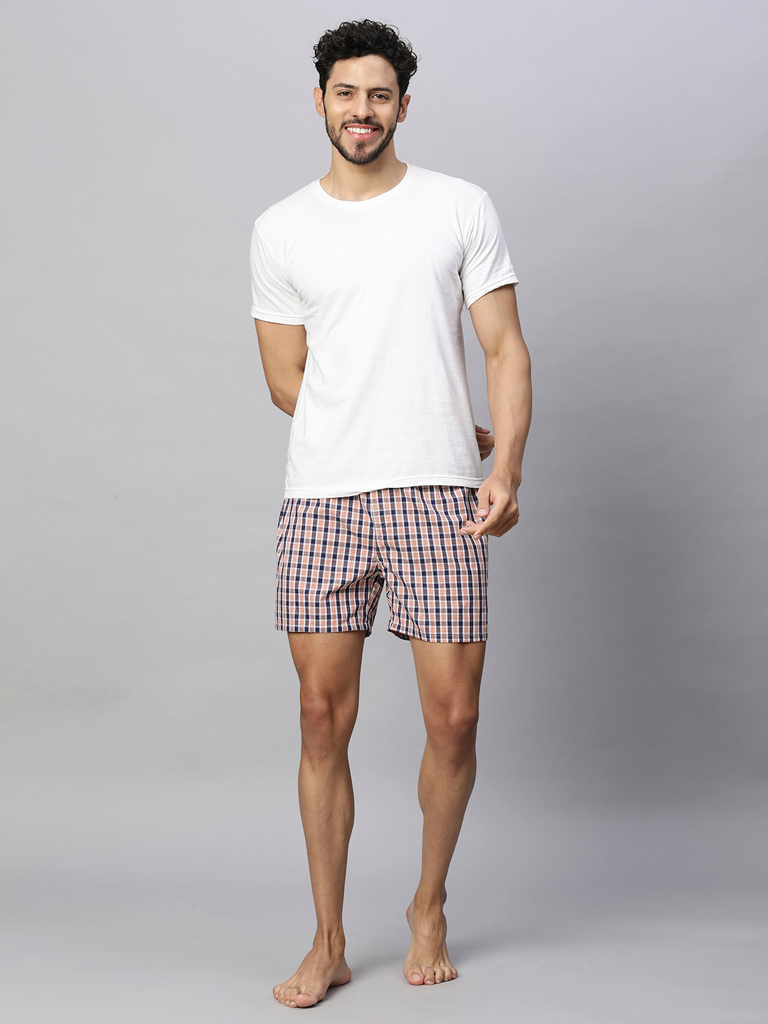 Men's Multicolor, 100% Cotton, Checks, Regular Fit, Inner Elastic, Mid-Rise, Boxers- Pack of 3