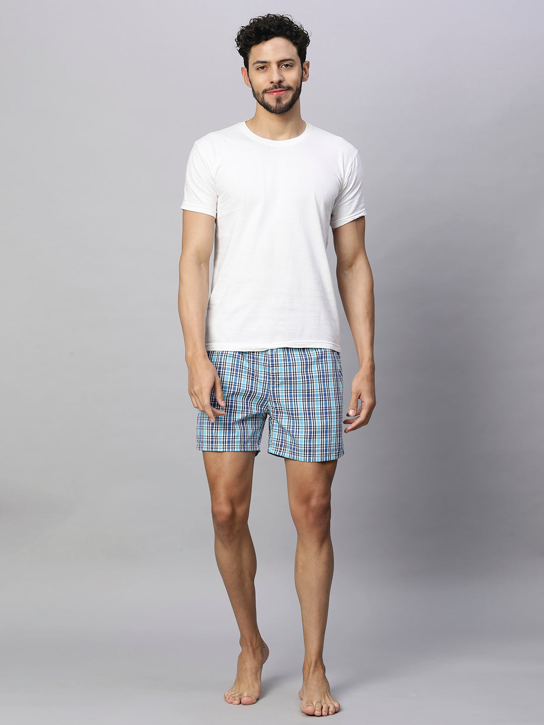 Men's Multicolor, 100% Cotton, Checks, Regular Fit, Inner Elastic, Mid-Rise, Boxers- Pack of 3