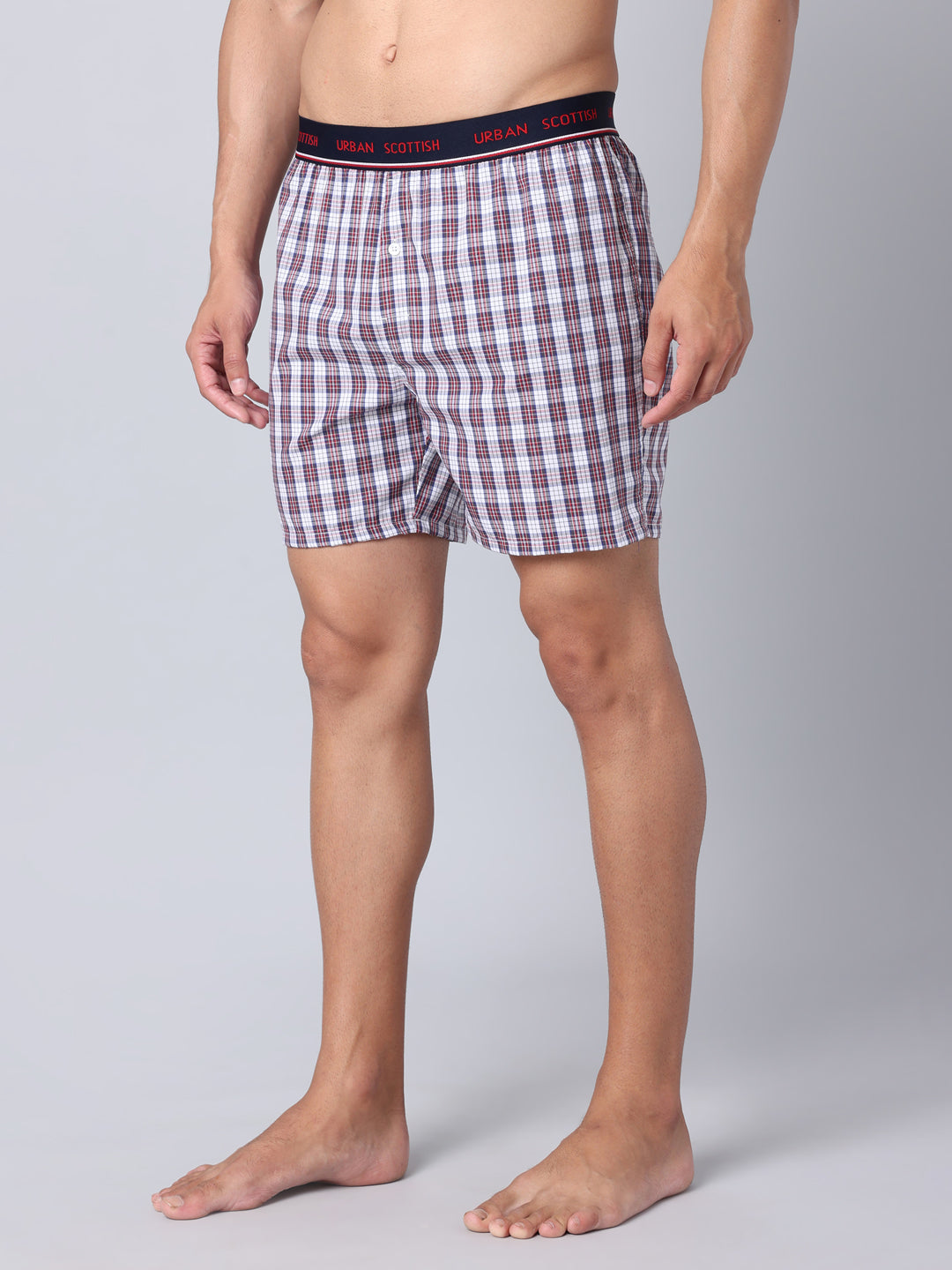 Men's Multicolor, 100% Cotton, Checks, Regular Fit,  Outer Elastic, Mid-Rise, Boxers- Pack of 3