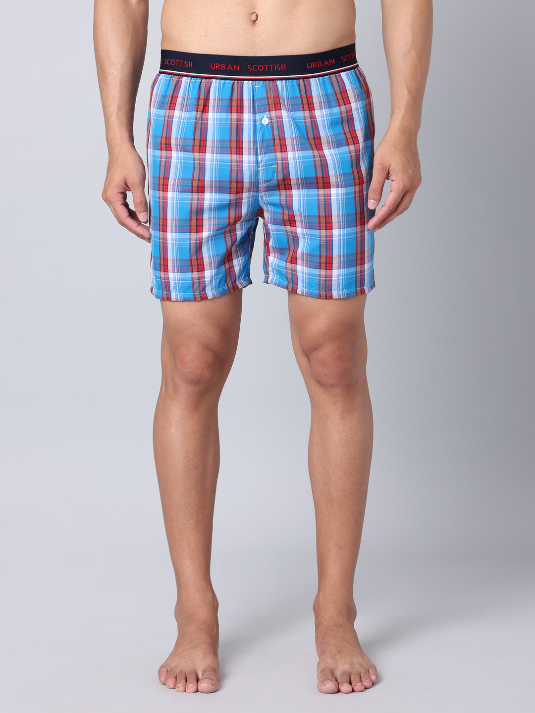 Men's Multicolor, 100% Cotton, Checks, Regular Fit,  Outer Elastic, Mid-Rise, Boxers- Pack of 3