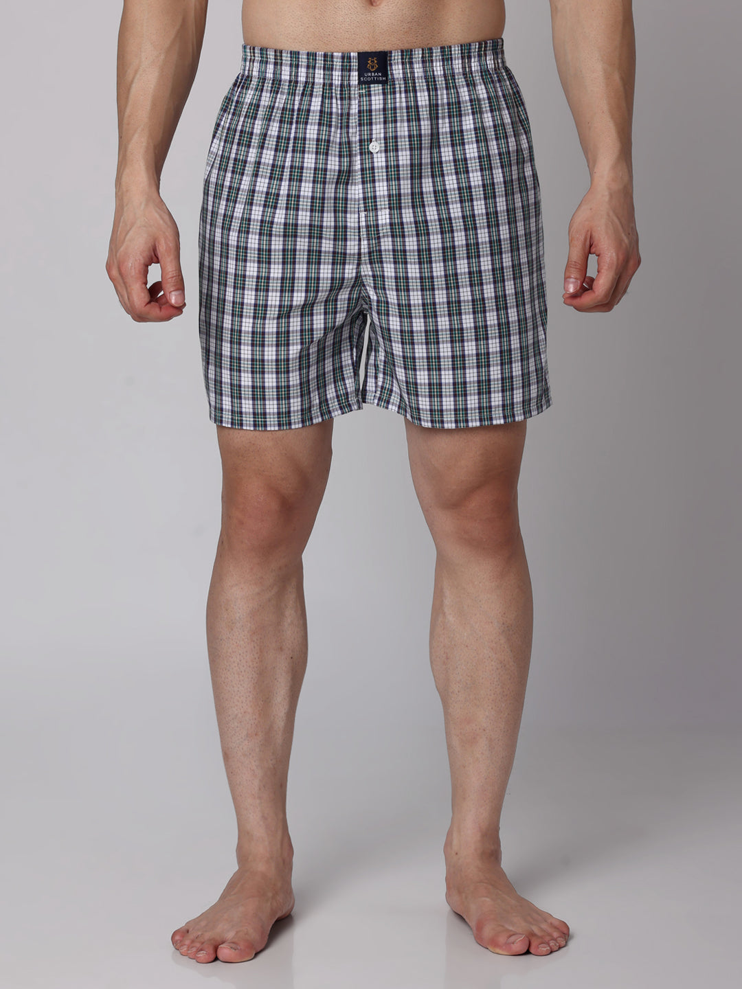 Men's Multicolor, 100% Cotton, Checks, Regular Fit, Inner Elastic, Mid-Rise, Boxers- Pack of 3