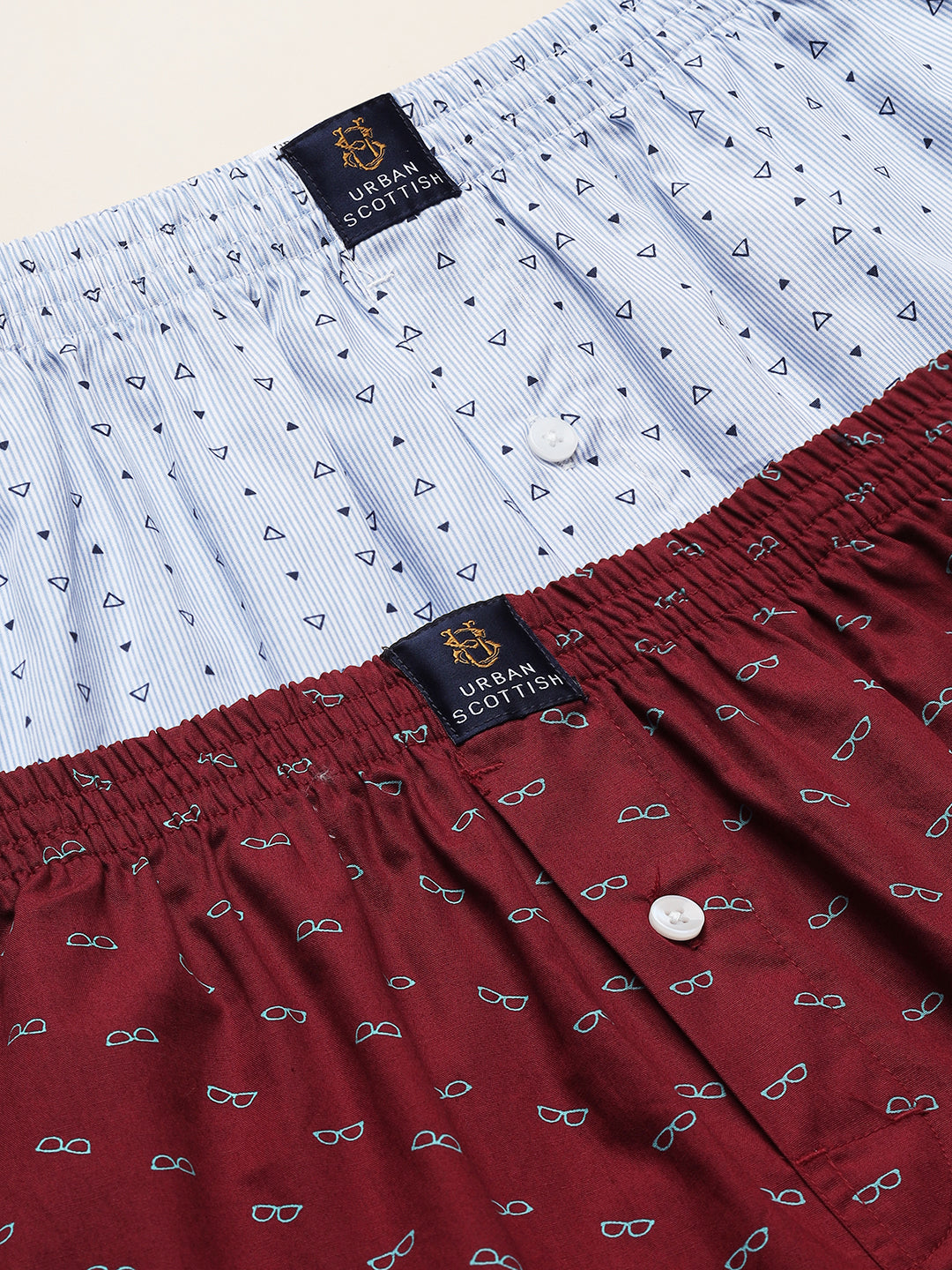 Men's Multicolor, 100% Cotton, printed, Regular Fit,  Inner Elastic, Mid-Rise, Boxers- Pack of 2
