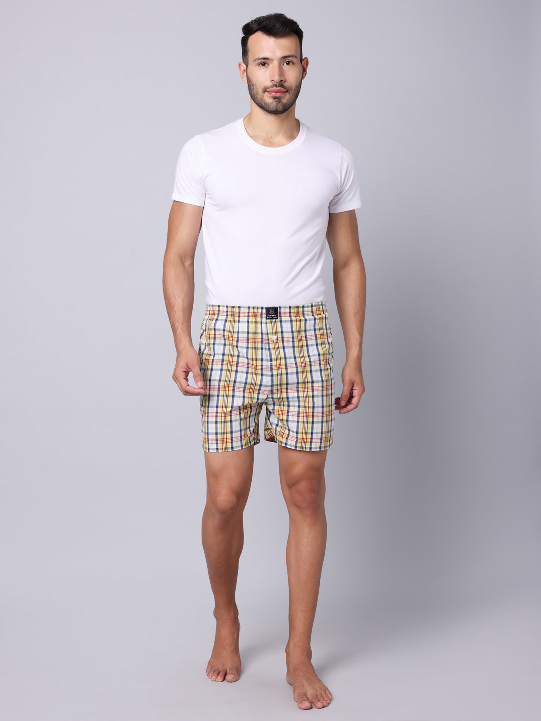 Men's Multicolor, 100% Cotton, Checks, Regular Fit, Inner Elastic, Mid-Rise, Boxers- Pack of 5