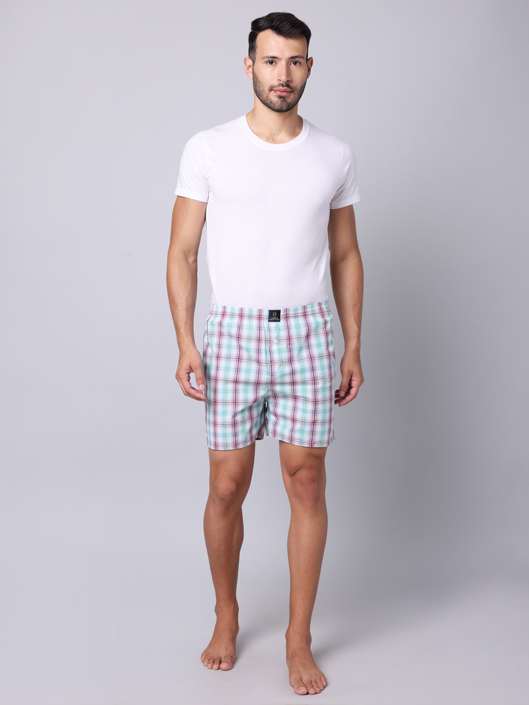 Men's Multicolor, 100% Cotton, Checks, Regular Fit, Inner Elastic, Mid-Rise, Boxers- Pack of 5