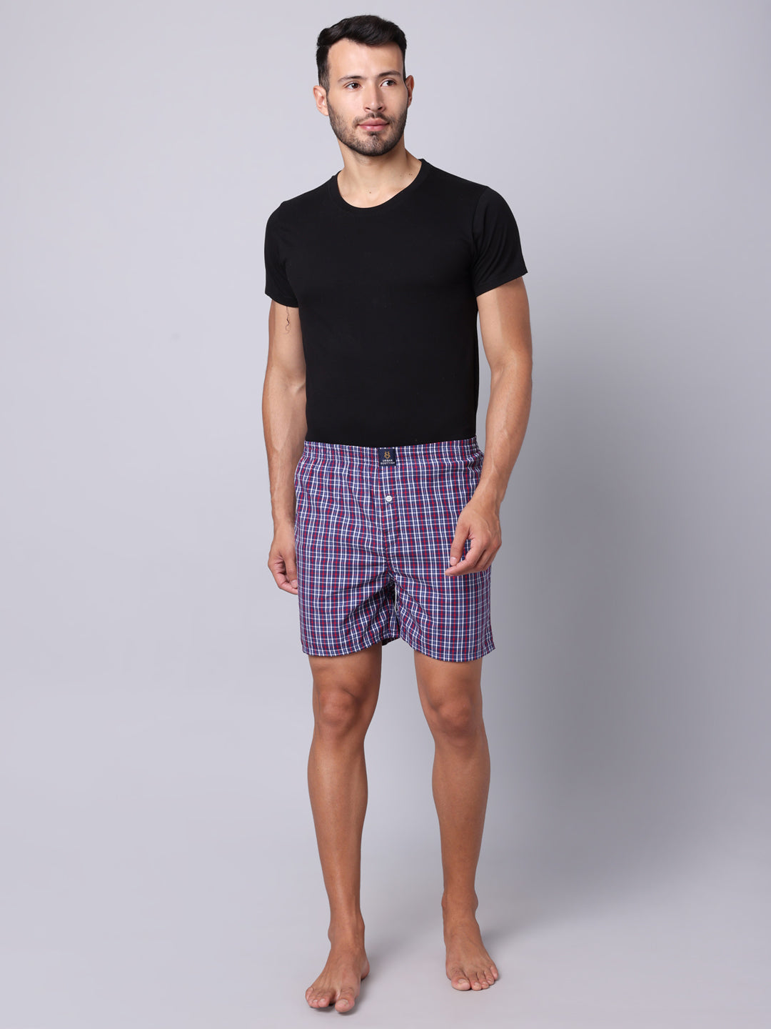 Men's Multicolor, 100% Cotton, Checks, Regular Fit, Inner Elastic, Mid-Rise, Boxers- Pack of 5